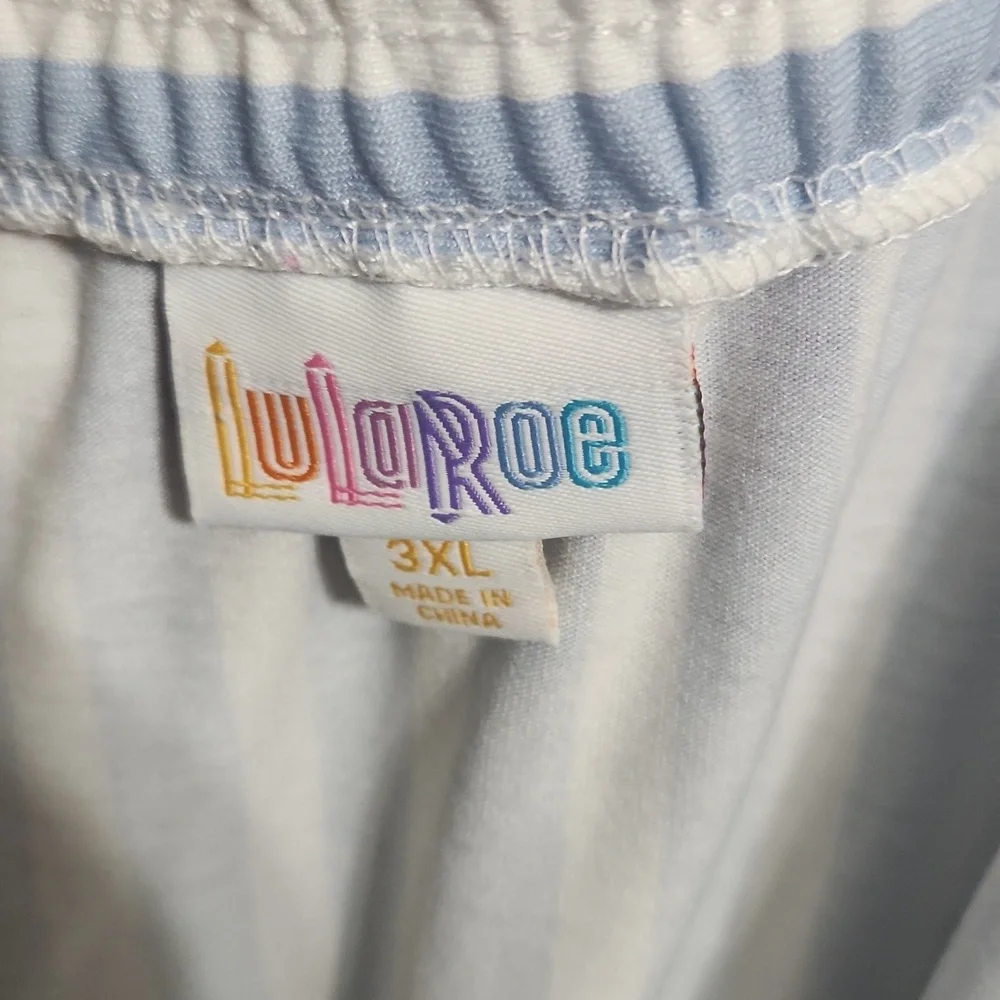 Lularoe Light Blue and White Striped Pull On Tie Waist Skirt Size 3XL